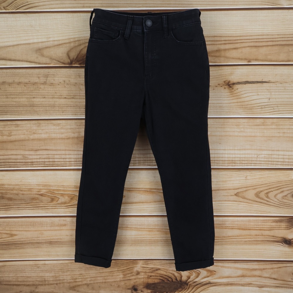 SO Cropped Jeans High Rise Curvy Fit Juniors Sz 9 Black Denim Stretch Cuffed Leg